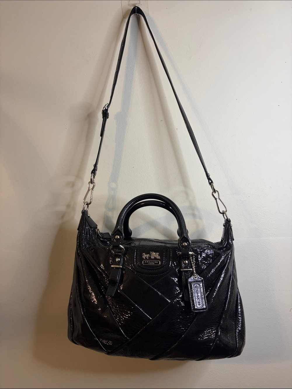 Coach Madison Diagonal Pleated Patent Leather Juliette Satchel